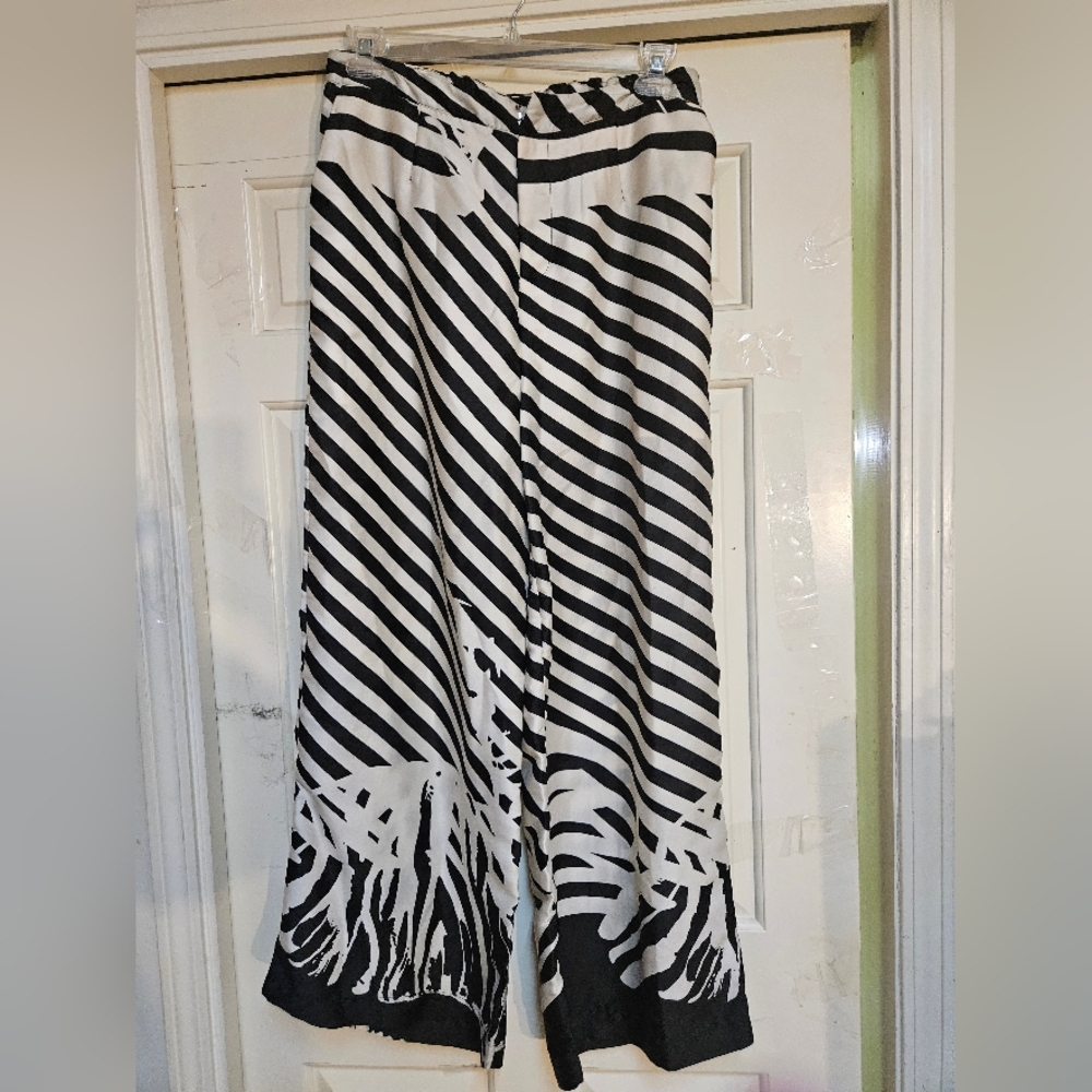 Black and White Striped Wide-Leg Pants